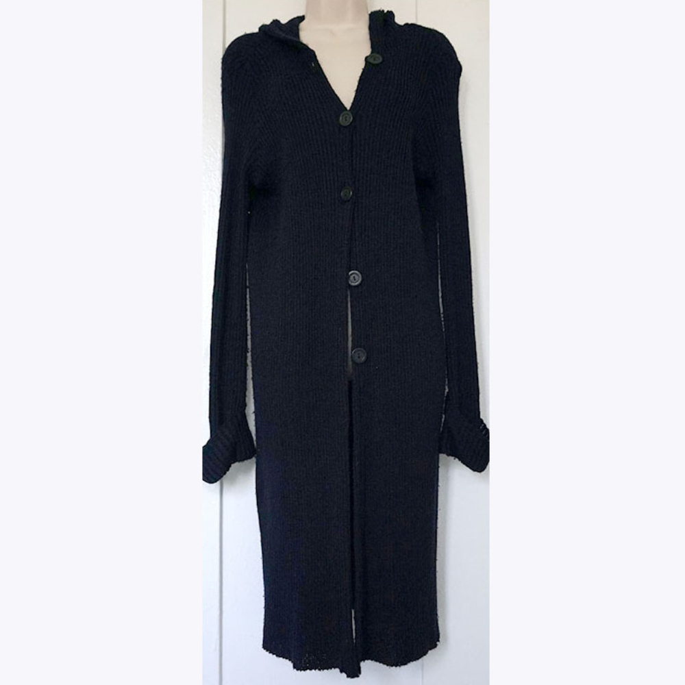 black hoodie knit long coat S